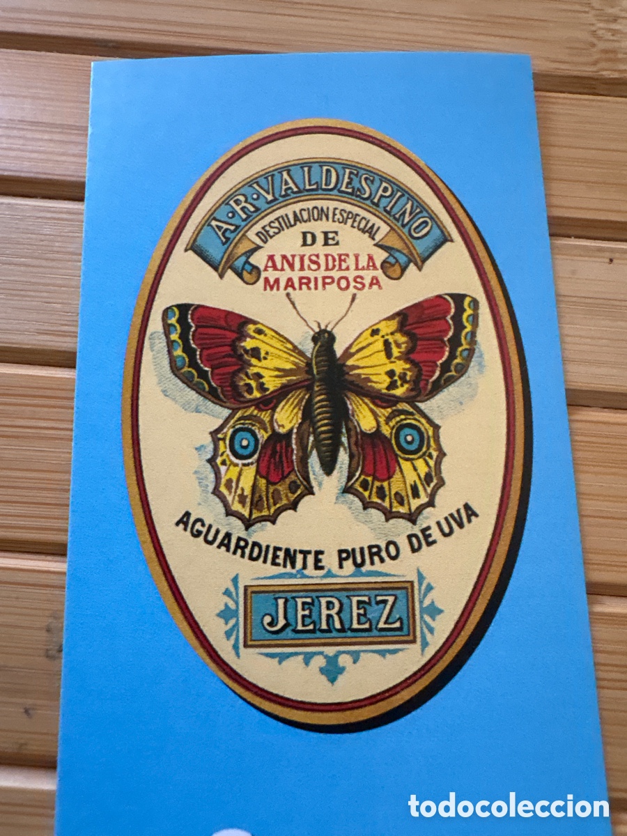 Coleccionismo Marcap&aacute;ginas: Marcap&aacute;ginas An&iacute;s d la mariposa Aguardiente puro d uva Jerez. Oficina Espa&ntilde;ola patentes y marcas ASM
