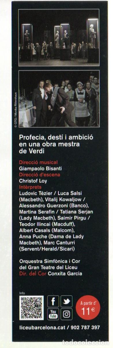 Coleccionismo marcap&aacute;ginas: MARCAPAGINAS DEL LICEU, MACBETH DE VERDI. - Foto 2