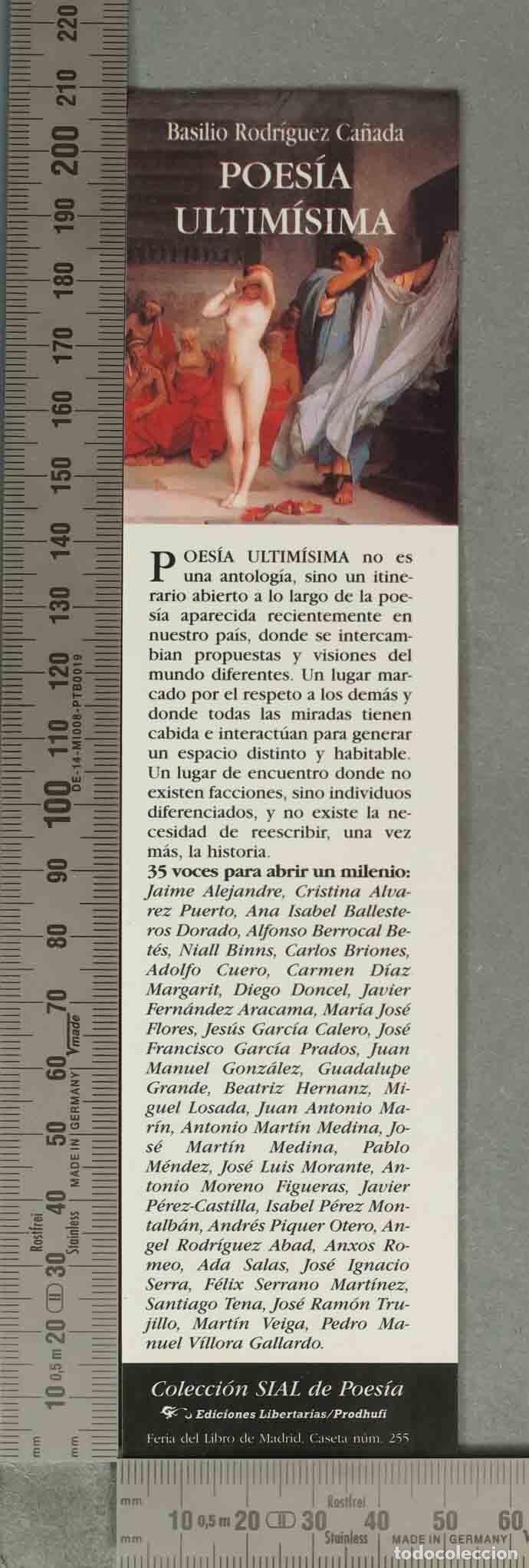 Coleccionismo Marcap&aacute;ginas: MARCAPAGINAS. Poes&iacute;a Ultim&iacute;sima - Basilio Rodr&iacute;guez Ca&ntilde;ada - Colecci&oacute;n SIAL de Poes&iacute;a