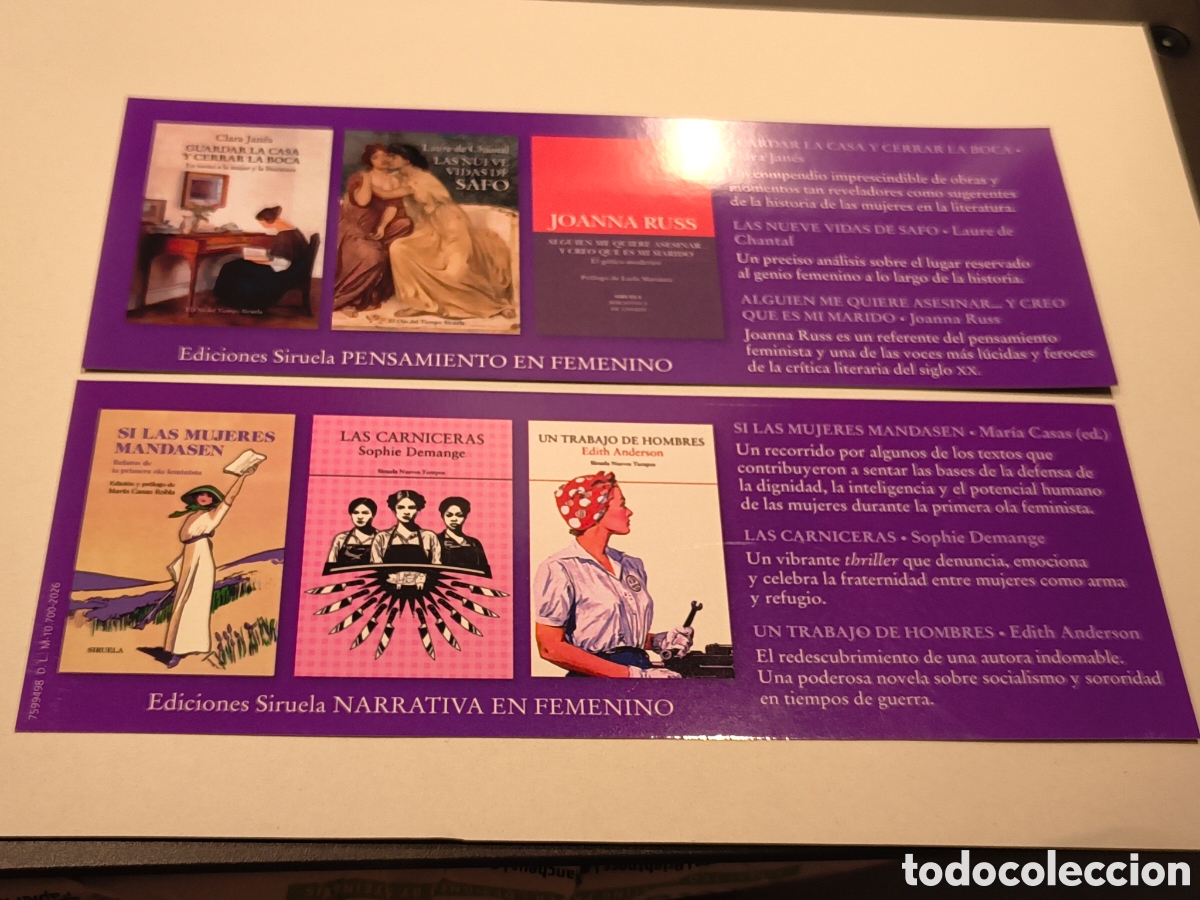 Coleccionismo marcap&aacute;ginas: MARCAPAGINAS EDICIONES SIRUELA: PENSAMIENTO EN FEMENINO