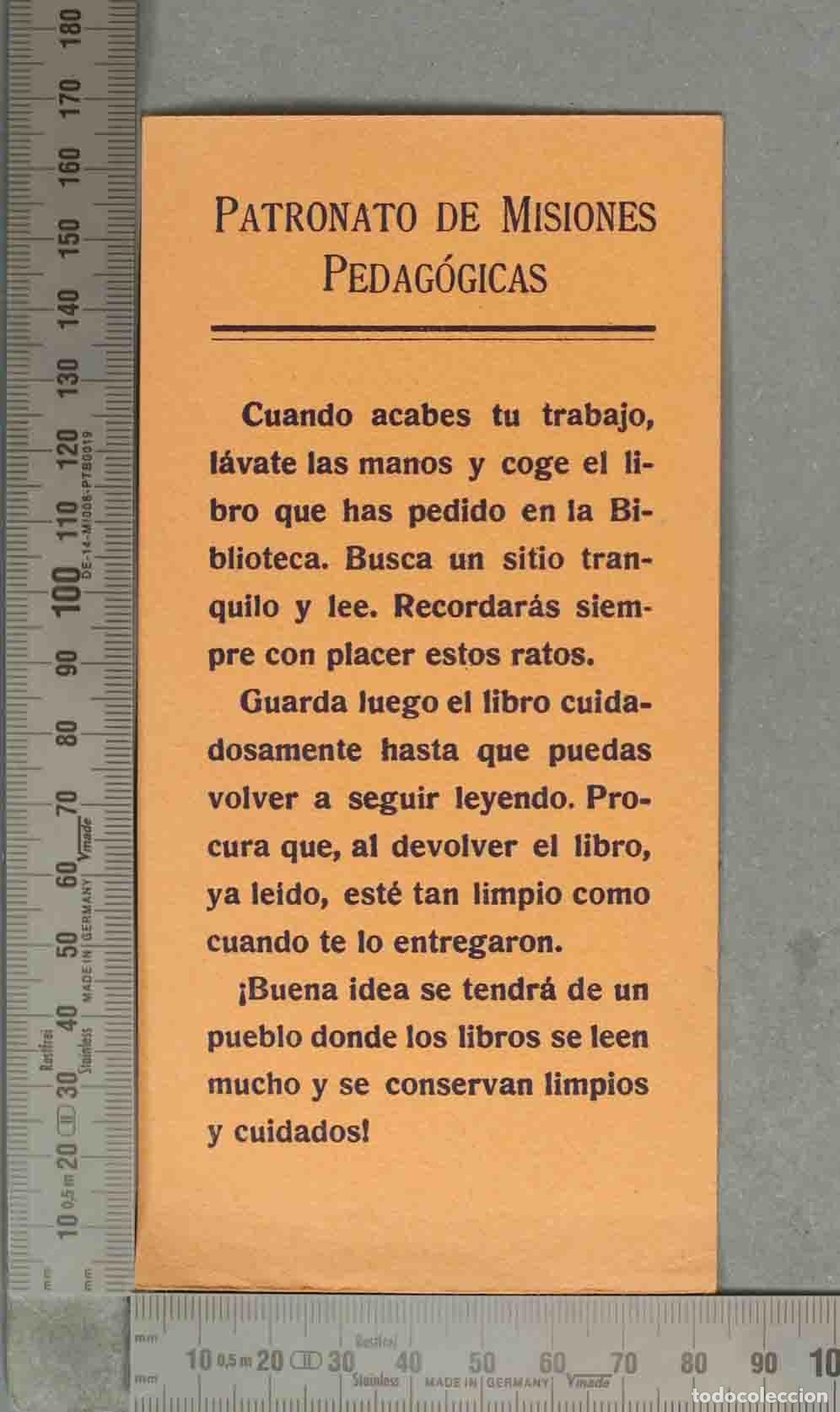 Coleccionismo marcap&aacute;ginas: MARCAPAGINAS. Patronato de Misiones Pedag&oacute;gicas - biblioteca de la Segunda Rep&uacute;blica