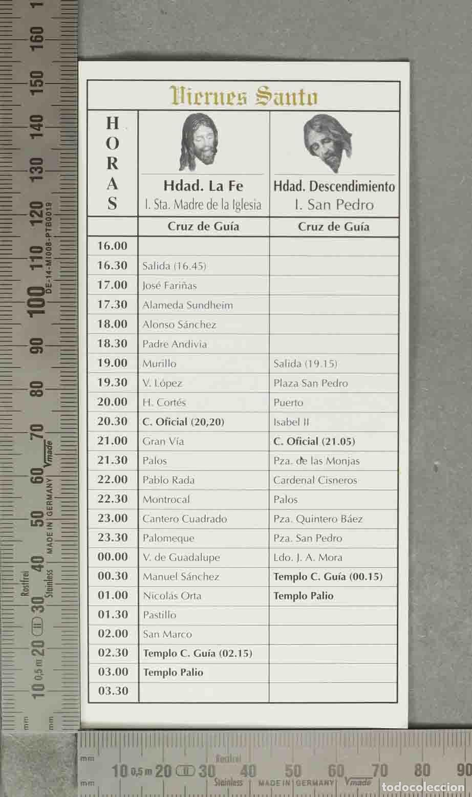 Coleccionismo marcap&aacute;ginas: MARCAPAGINAS. Viernes Santo - Huelva - Horarios e itinerarios de Semana Santa - Hdad. La Fe, Hdad.