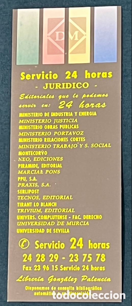 Coleccionismo marcap&aacute;ginas: Marcapaginas. Libreria Gonz&aacute;lez Paliencia. DM. A&ntilde;os 80.