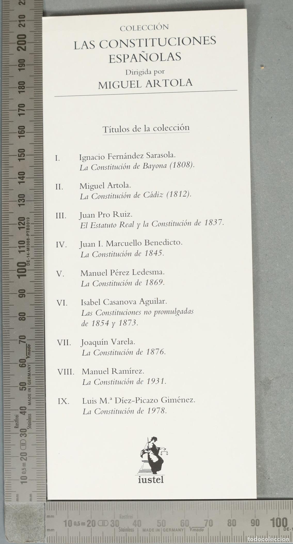 Coleccionismo marcap&aacute;ginas: MARCAPAGINAS. Colecci&oacute;n Las Constituciones Espa&ntilde;olas - Miguel Artola - Iustel