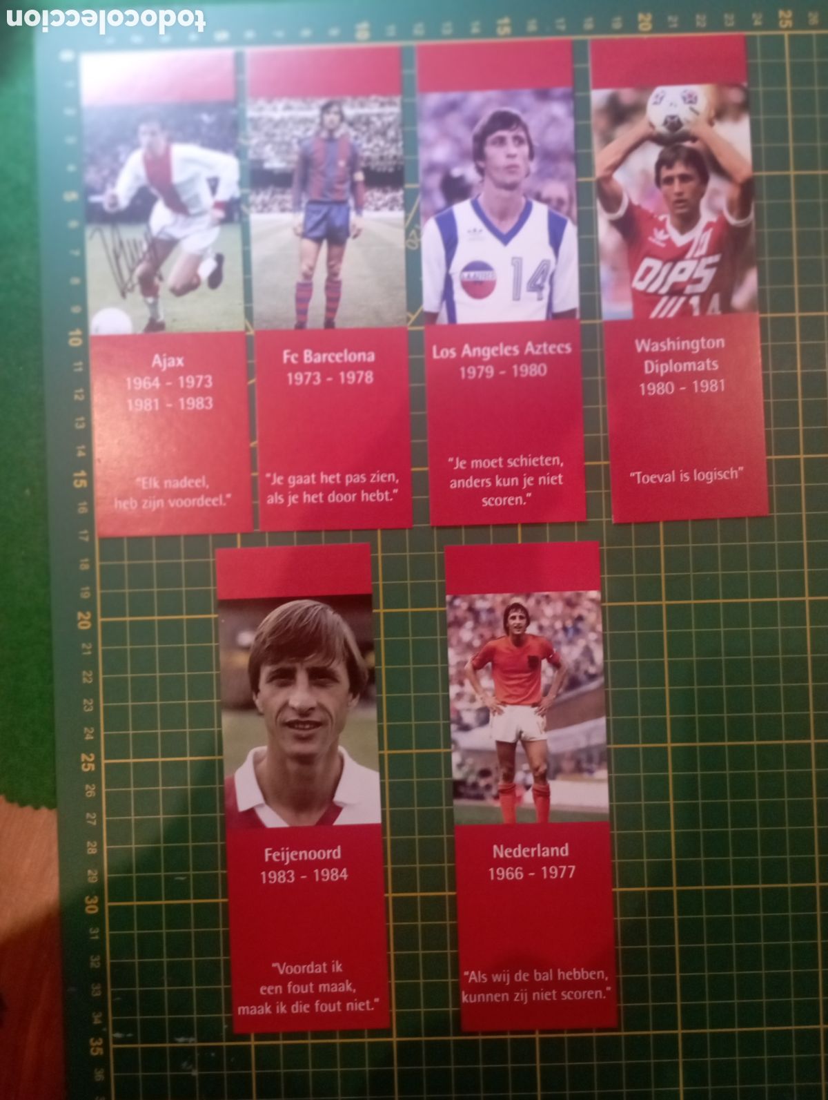 Coleccionismo marcap&aacute;ginas: Lote de 6 marcap&aacute;ginas de la carrera futbol&iacute;stica de Johan Cruyff. Papel fotogr&aacute;fico