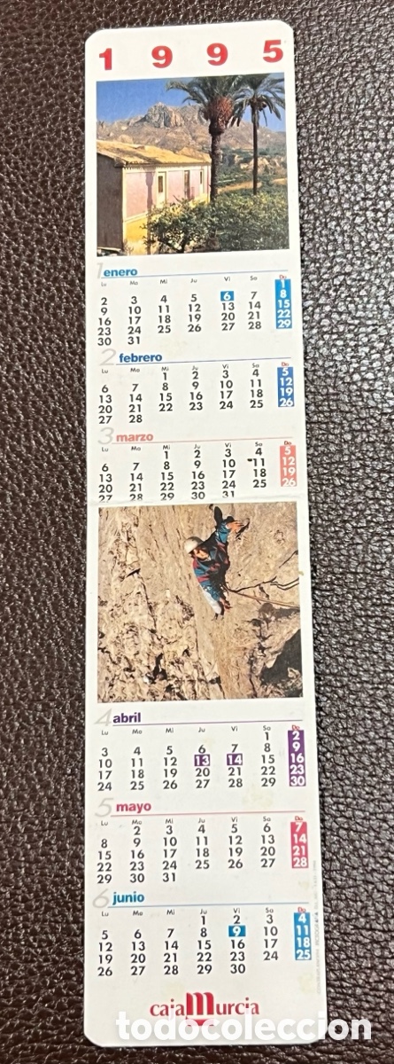 Coleccionismo marcap&aacute;ginas: Marcapaginas / Calendario. CAJAMURCIA. Contraplano. 1995.