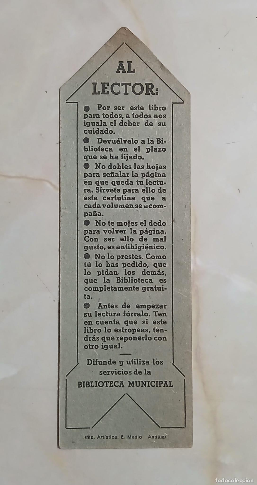 Coleccionismo marcap&aacute;ginas: Antiguo MARCAP&Aacute;GINAS de BIBLIOTECA MUNICIPAL con instrucciones de USO
