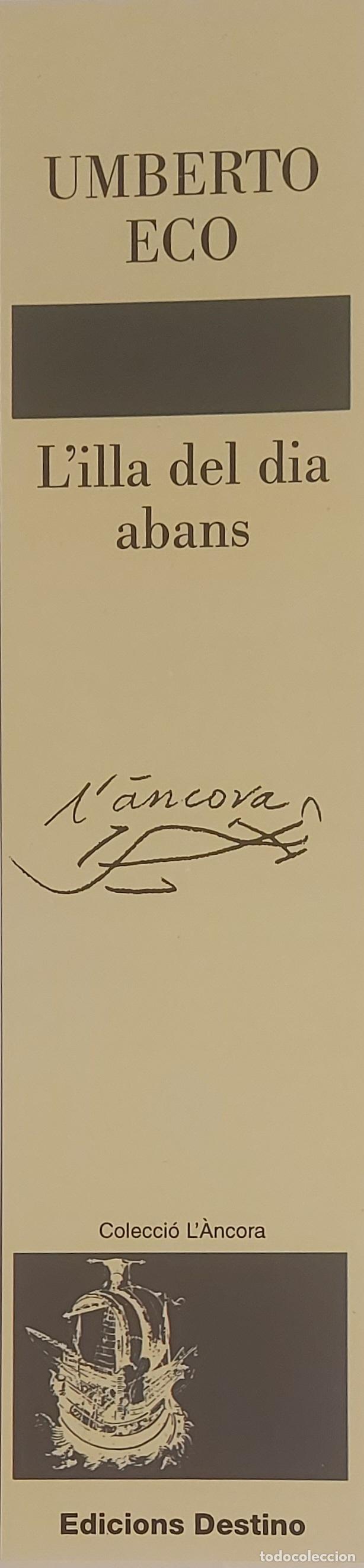 Coleccionismo marcap&aacute;ginas: MARCAPAGINAS - DESTINO COL-LECCION L'ANCORA - UMBERTO ECO - L'ILLA EL DIA ABANS