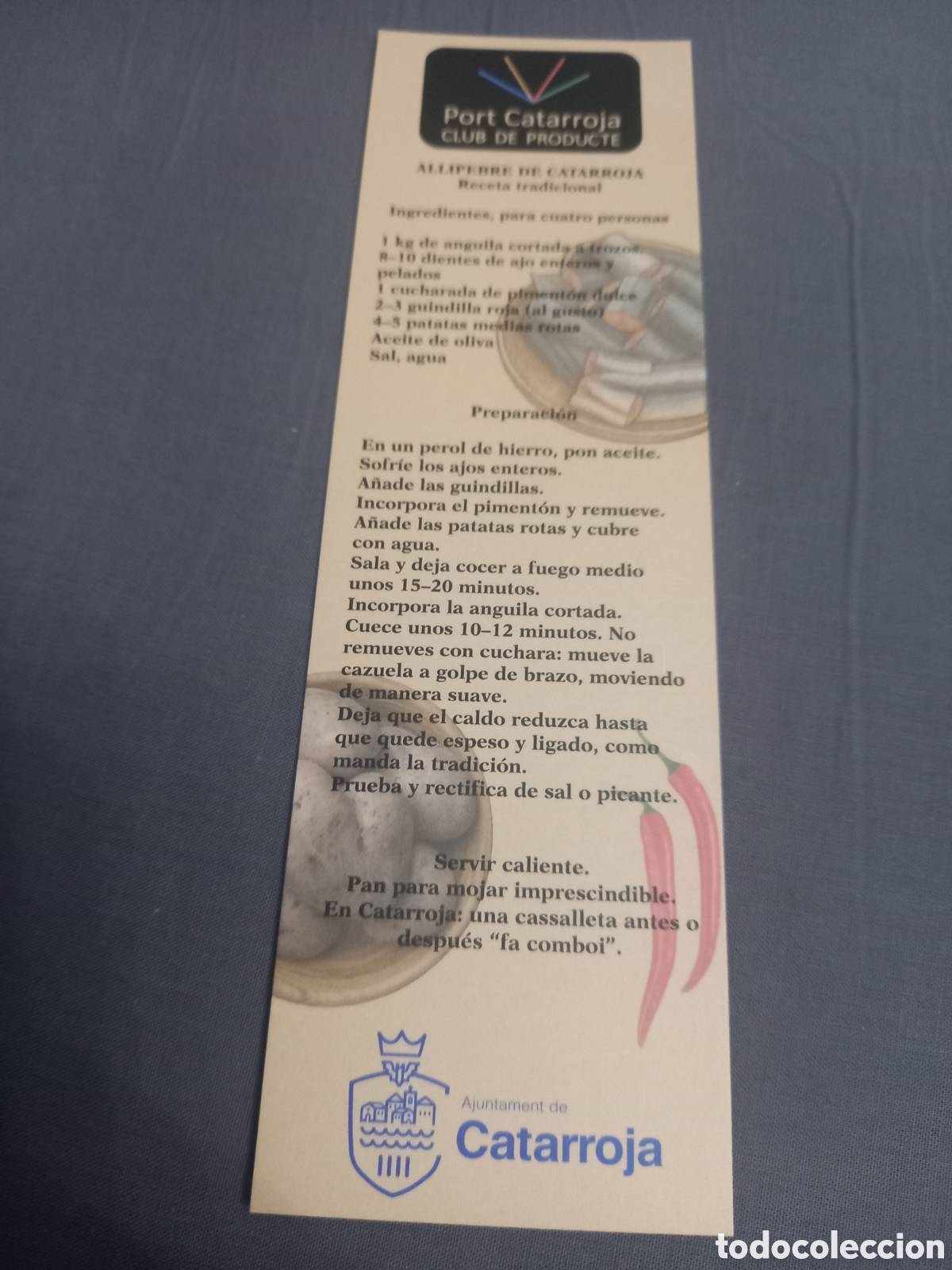 Coleccionismo marcap&aacute;ginas: Marcapaginas o punto de libro. Ayuntamiento de Catarroja. Receta tradicional Allipebre de Catarroja