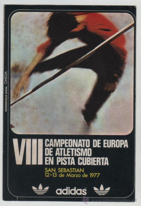 Coleccionismo deportivo: Pegatina VIII Campeonato de Europa de atletismo San Sebasti&aacute;n 12 marzo de 1977 ADIDAS