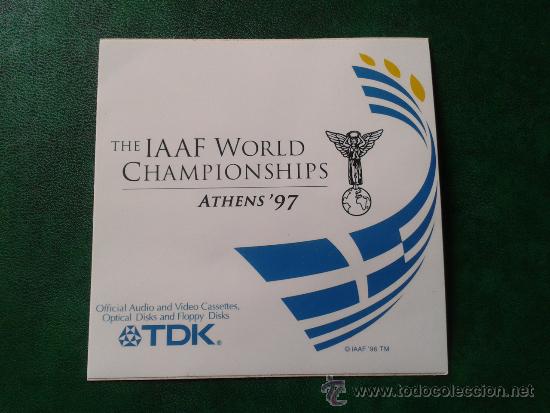 Sammelleidenschaft Sport: Adhesivo pegatina campeonato atletismo IAAF mundiales Atenas 1997 con patrocinio empresa TDK