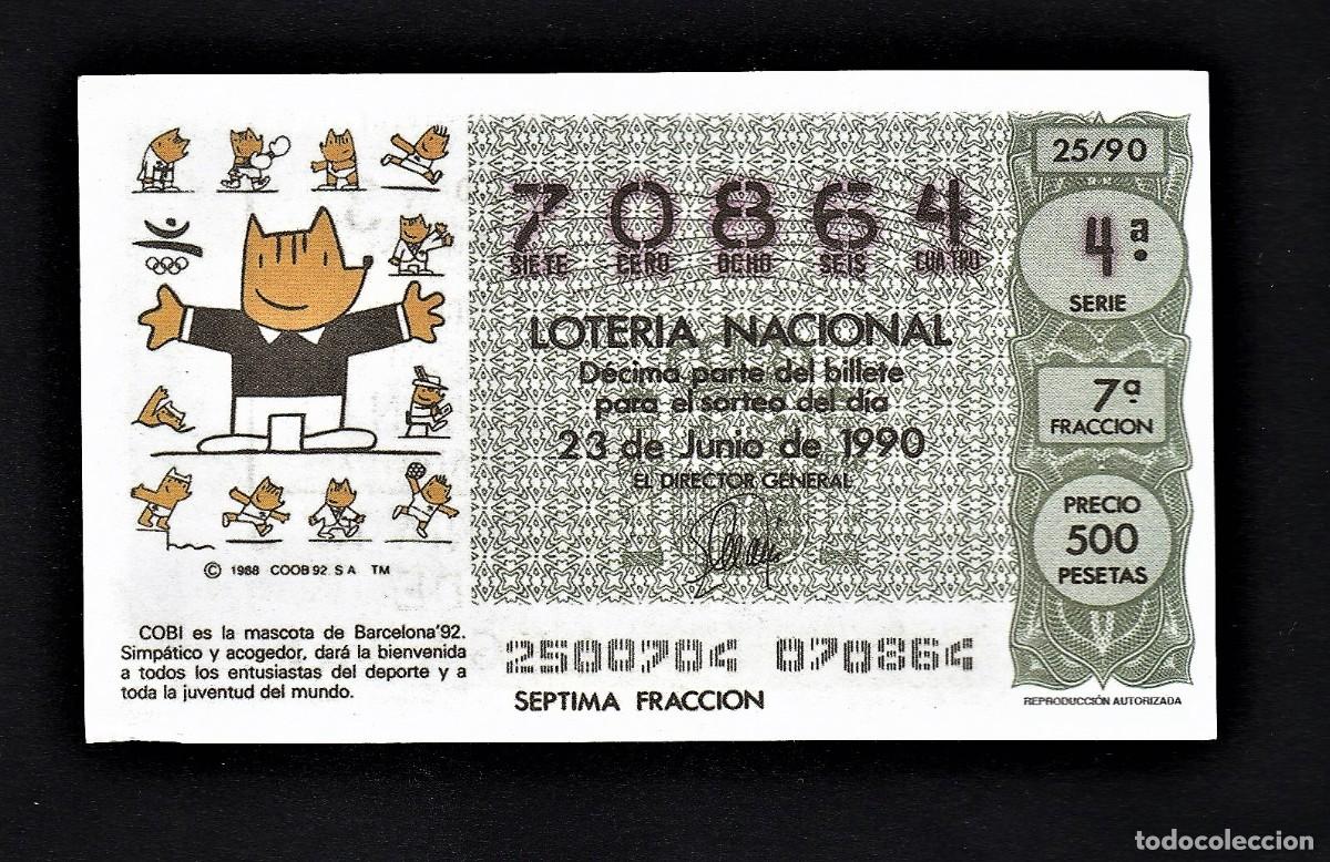 Coleccionismo deportivo: Billete de loteria Cobi bienvenida de las Olimpiadas de Barcelona 1.992 (23 junio 1.990 )