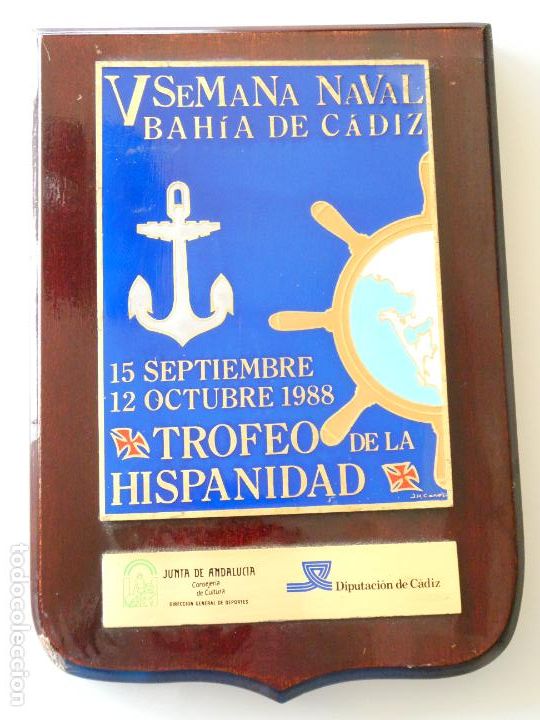 Sammelleidenschaft Sport: METOPA CUADRO DE REGATAS VELA. V SEMANA NAVAL BAH&Iacute;A C&Aacute;DIZ 1988 TROFEO HISPANIDAD. 25CM 700GR