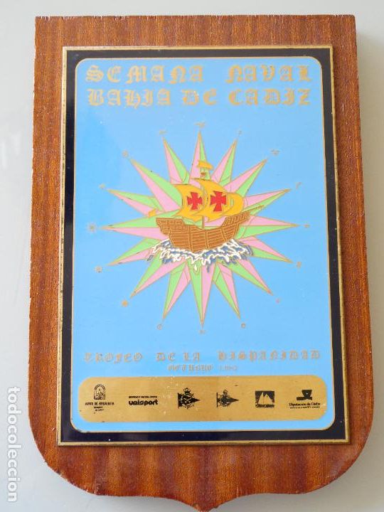 Coleccionismo deportivo: METOPA CUADRO DE REGATAS VELA. V SEMANA NAVAL BAH&Iacute;A C&Aacute;DIZ 1987 TROFEO HISPANIDAD. 24CM 500GR