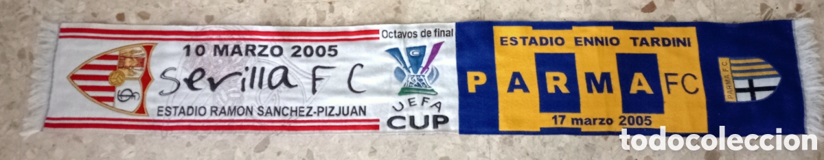 Coleccionismo deportivo: BUFANDA SEVILLA VS PARMA - Foto 1