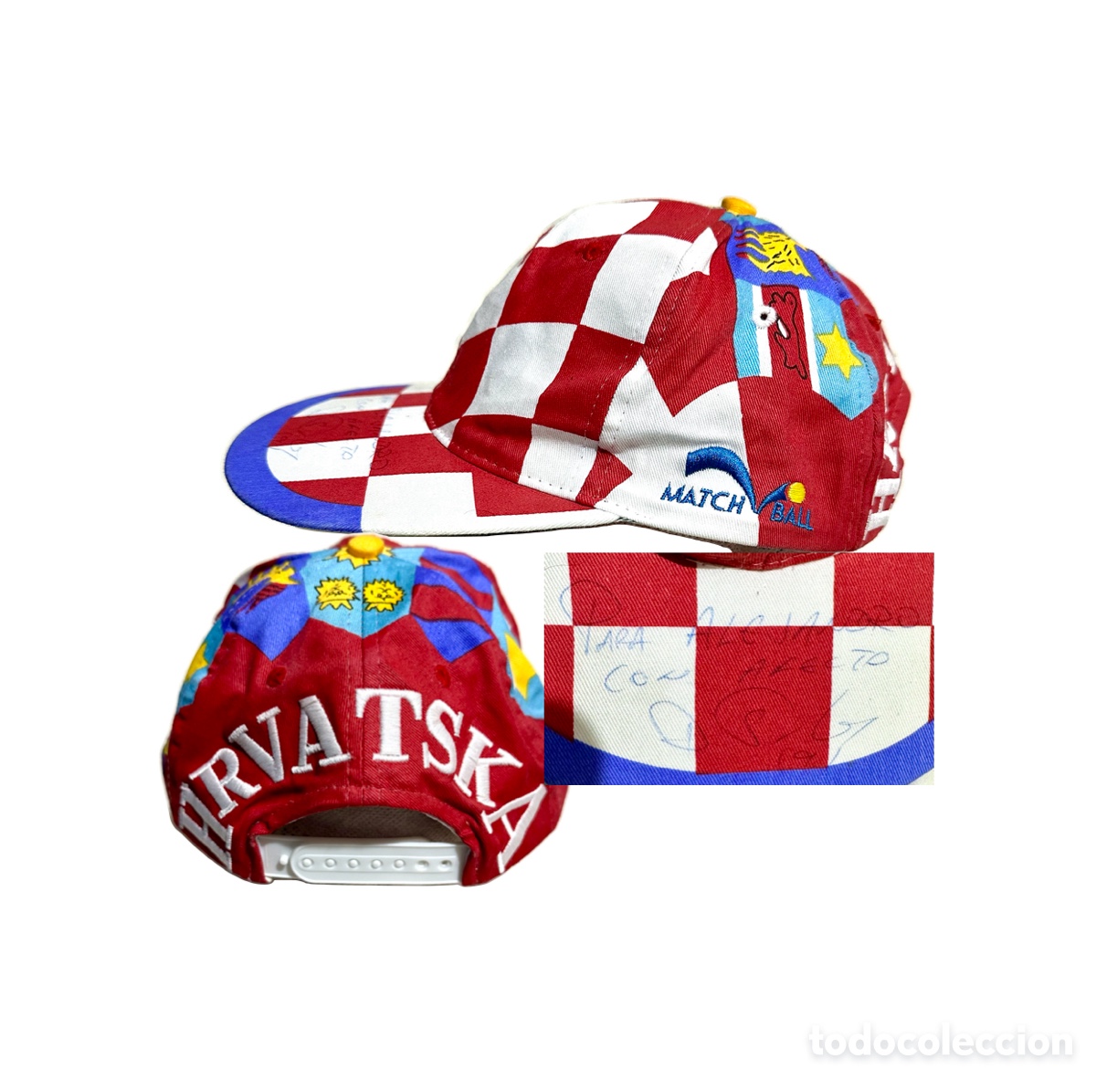 Coleccionismo deportivo: 1998, gorra de tenis de Croacia firmada y dedicada. Gorra original vintage &ldquo;Match Ball&rdquo;.