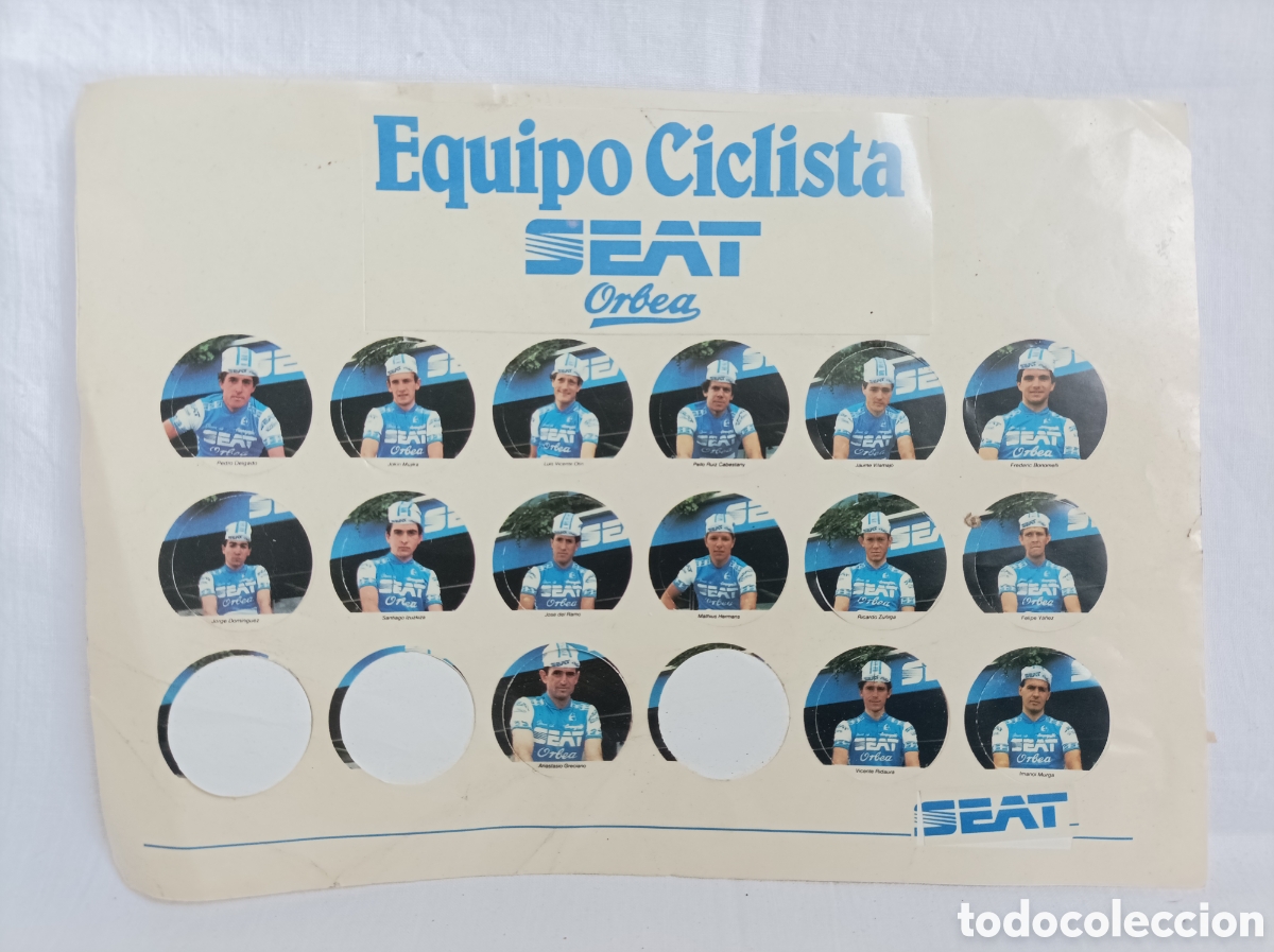 Sammelleidenschaft Sport: Equipo Ciclista SEAT ORBEA. Perico Delgado, Cabestany. Pegatinas para chapas