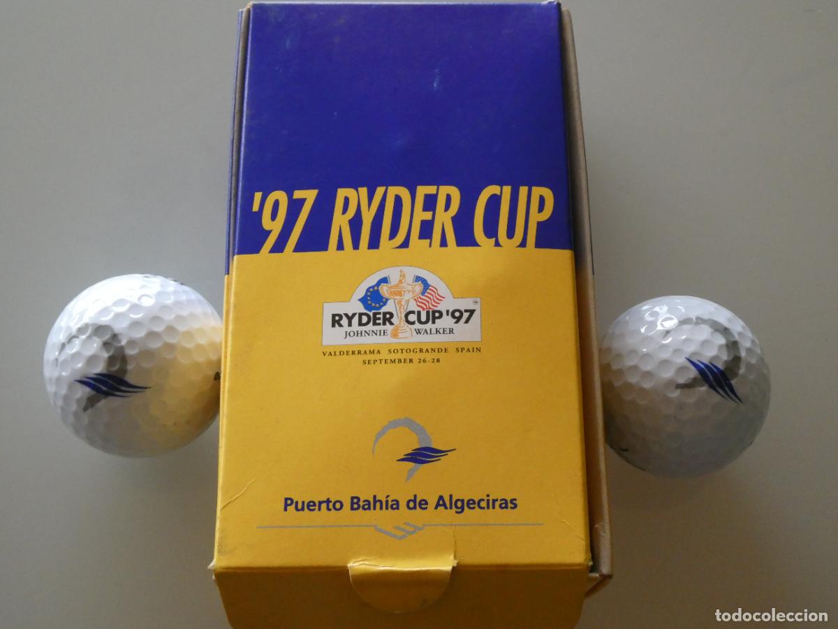 Coleccionismo deportivo: CAJA 2 PELOTAS GOLF DE LA RYDER CUP 97 1997 VALDERRAMA SOTOGRANDE. PUERTO ALGECIRAS. 140GR