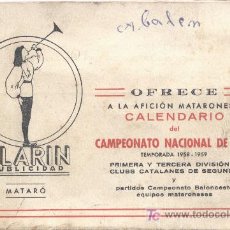 Coleccionismo deportivo: CALENDARIO CAMPEONATO NACIONAL DE FUTBOL LIGA 1958-59. Lote 27293991