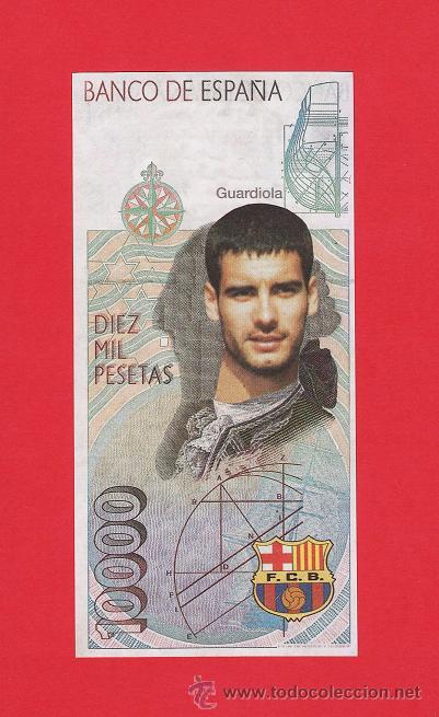Coleccionismo deportivo: reproduccion y composicion billete 10000 ptas - bar&ccedil;a/ f c barcelona - sergi / guardiola - a&ntilde;os 90