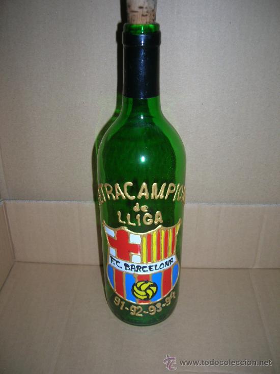 Coleccionismo deportivo: Botella de vino F. C. Barcelona. Tetracampions de Lliga 91-92-93-94 (1991-1992-1993-1994). Vacia.