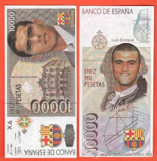 Coleccionismo deportivo: reproduccion y composicion billete 10000 ptas - bar&ccedil;a/ fc barcelona - luis enrique/giovanni -a&ntilde;os 80