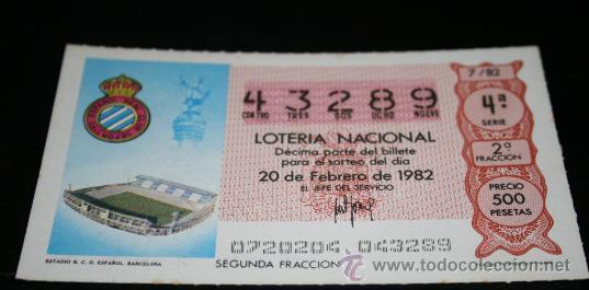 Colecionismo desportivo: d&eacute;cimo loter&iacute;a 1982 estadio sarri&agrave; rcd espanyol r.c.d espa&ntilde;ol f&uacute;tbol liga espa&ntilde;ola