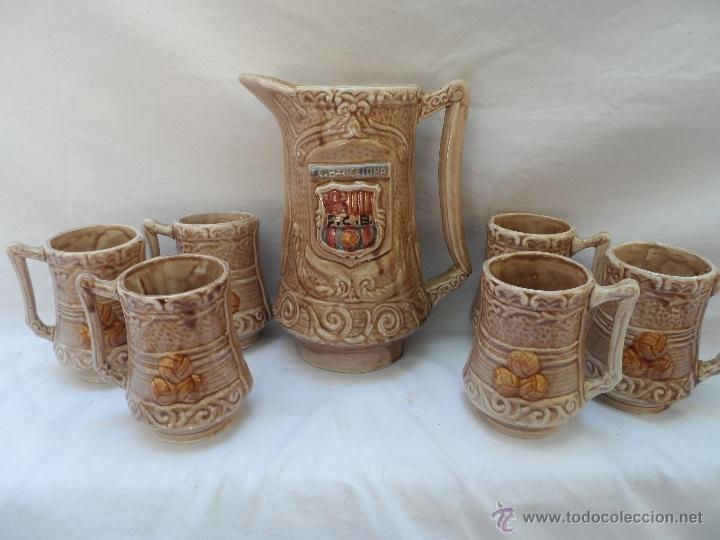 Coleccionismo deportivo: futbol club barcelona jarra sangria cerveza con 6 tazas fcb barcelona en altura 25 cm