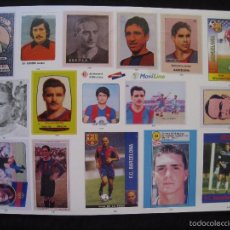 Coleccionismo deportivo: LAMINA CON 16 PEGATINAS DEL F.C BARCELONA - AJUNTAMENT DE BARCELONA/EL PERIODICO/MOVILINE 1998.