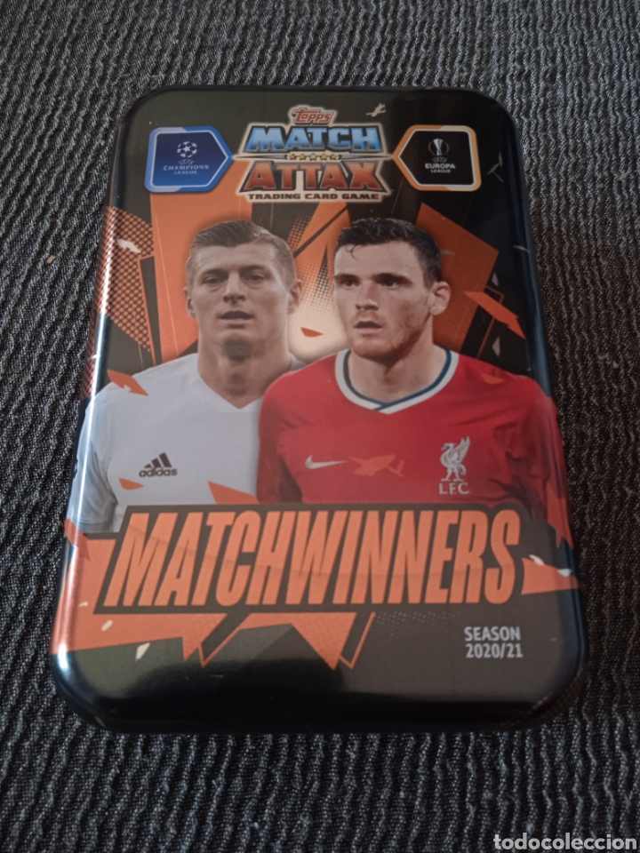 Coleccionismo deportivo: LATA CAJA VAC&Iacute;A CROMO MATCH ATTAX TOPPS CHAMPIONS LEAGUE 2020-2021 20-21 KROOS ROBERTSON TIN BOX