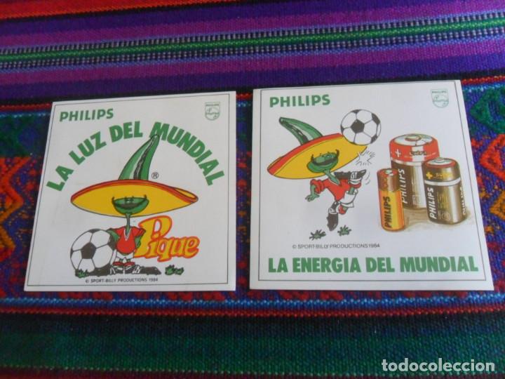Collectionnisme sportif: SIN RELLENAR, 2 PEGATINA PHILIPS PIQUE MASCOTA MUNDIAL DE F&Uacute;TBOL M&Eacute;XICO 86 1986.