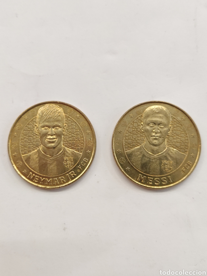 Coleccionismo deportivo: 2 monedas / medallas Messi y Neymar F.C Barcelona