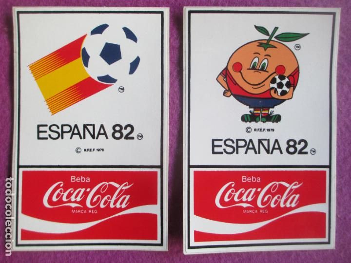 Coleccionismo deportivo: 2 PEGATINAS ADHESIVOS FUTBOL ESPA&Ntilde;A 82 PUBLICIDAD COCA COLA NARANJITO CA3