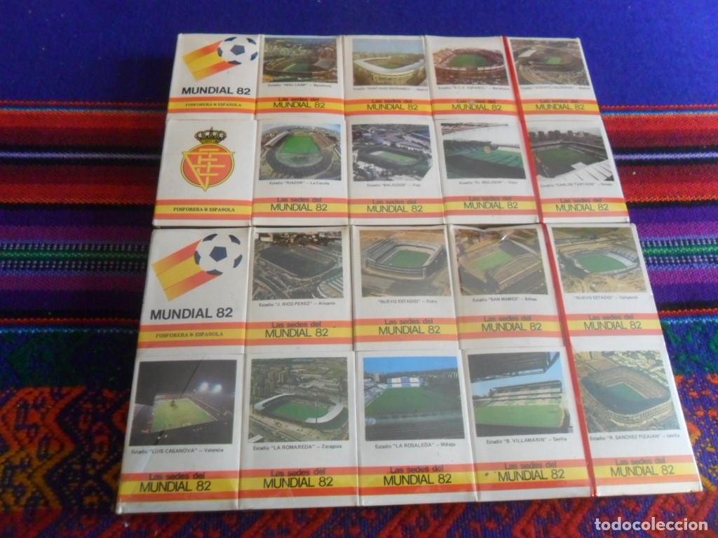 Coleccionismo deportivo: LAS SEDES DEL MUNDIAL DE F&Uacute;TBOL ESPA&Ntilde;A 82, SET PRECINTADO 20 CAJAS DE CERILLAS FOSFORERA ESPA&Ntilde;OLA.
