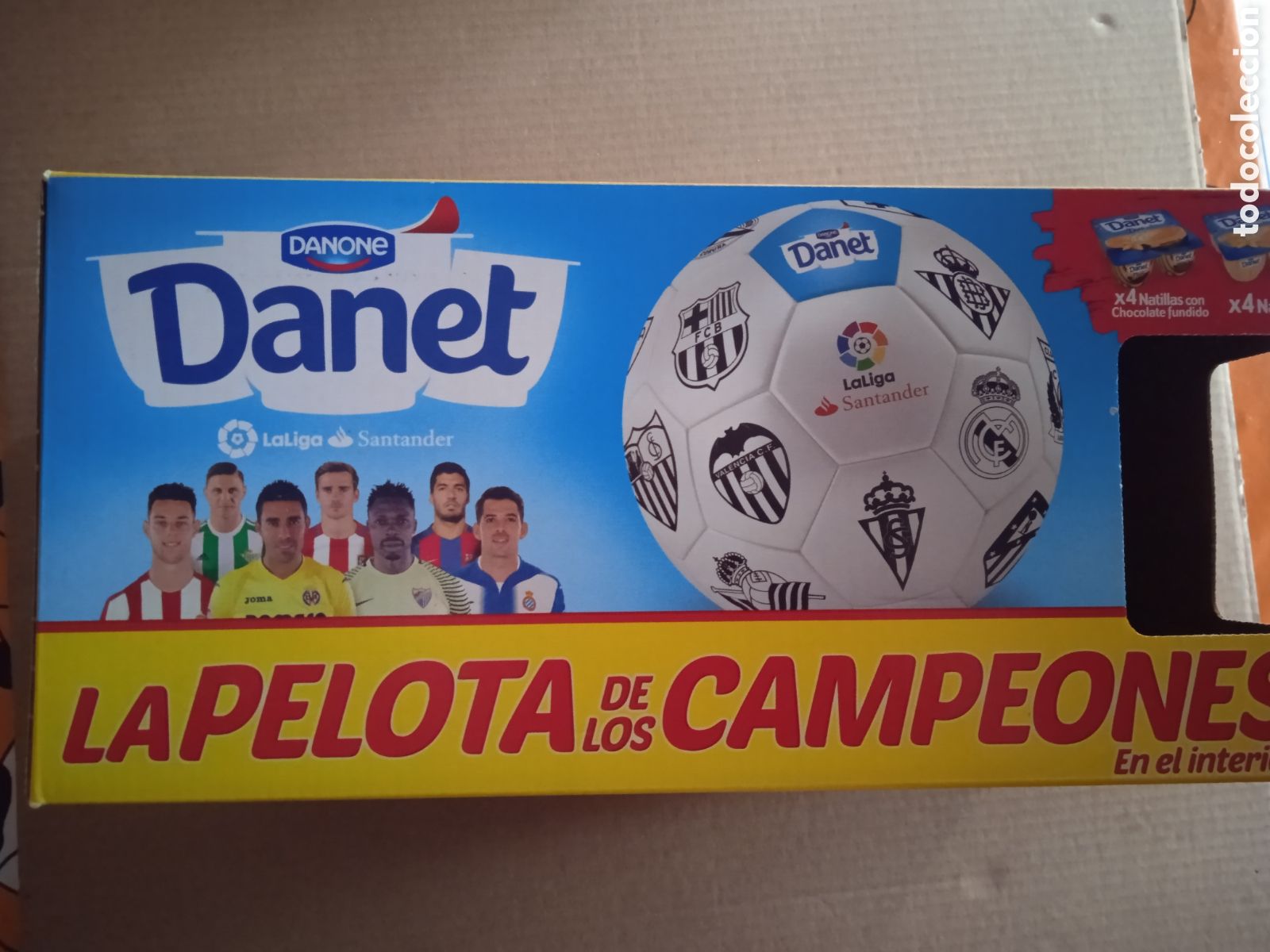 Coleccionismo deportivo: BALON FUTBOL PELOTA DE LOS CAMPEONES PUBLICIDAD DANET DANONE JOAQU&Iacute;N SUAREZ GRIEZMANN BRUNO KAMENI