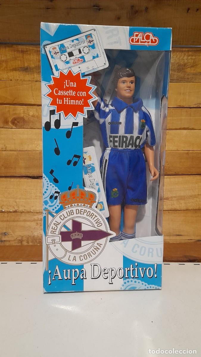 Collectionnisme sportif: Caja con mu&ntilde;eco y casete cassette m&uacute;sica Himno F&uacute;tbol Real club deportivo La Coru&ntilde;a Falca