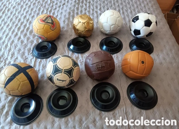 Coleccionismo deportivo: Coleccion completa 8 minibalones Adidas, de MARCA, mundiales y Eurocopas con sus peanas.