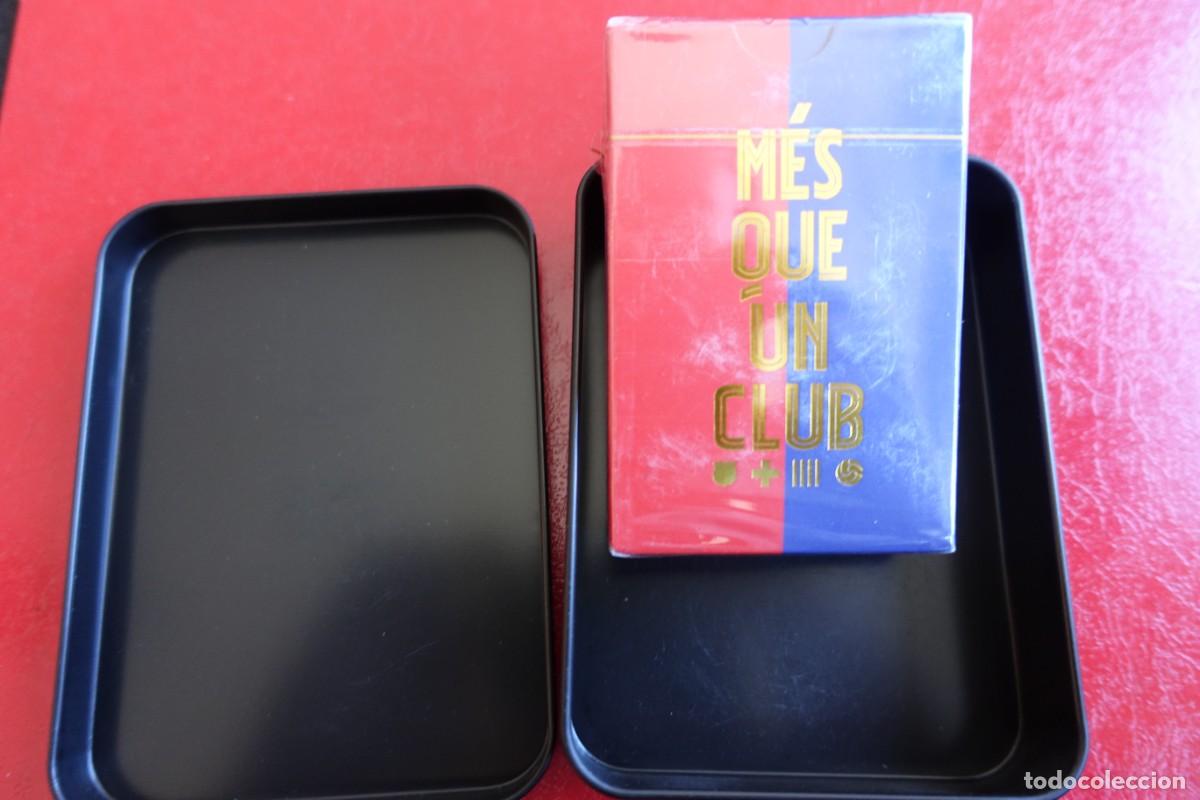 Coleccionismo deportivo: Baraja cartas poker FC Barcelona &ldquo;M&eacute;s que un club&rdquo; caja met&aacute;lica f&uacute;tbol Bar&ccedil;a precintada
