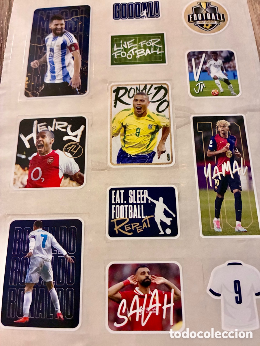 Coleccionismo deportivo: LAMINE YAMAL - MESSI - RONALDO / HOJA DE PEGATINAS (F&Uacute;TBOL)