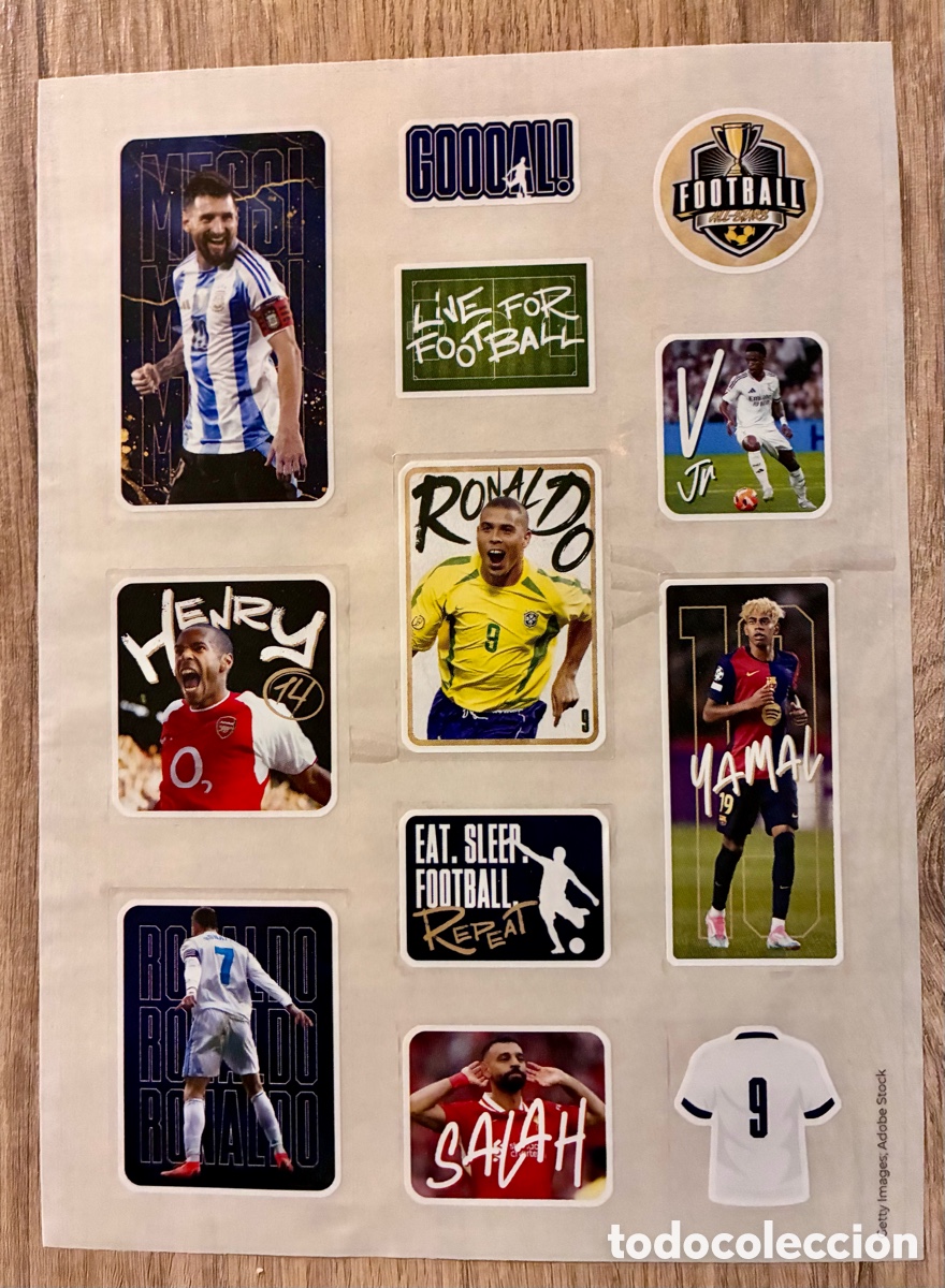 Coleccionismo deportivo: LAMINE YAMAL - MESSI - RONALDO / HOJA DE PEGATINAS (F&Uacute;TBOL)