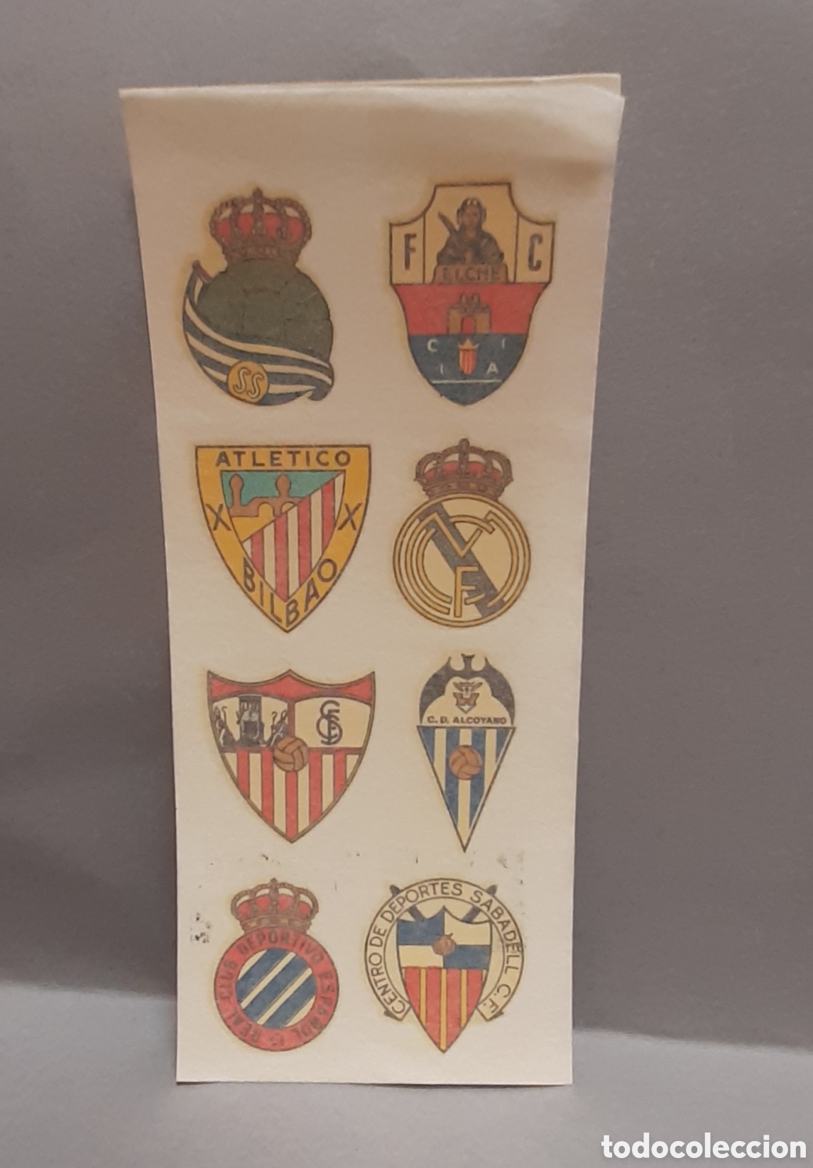 Sammelleidenschaft Sport: Calcomanias escudos f&uacute;tbol equipos Ortega a&ntilde;os 60 Atletico Bilbao Sabadell Alcoyano Real Sociedad