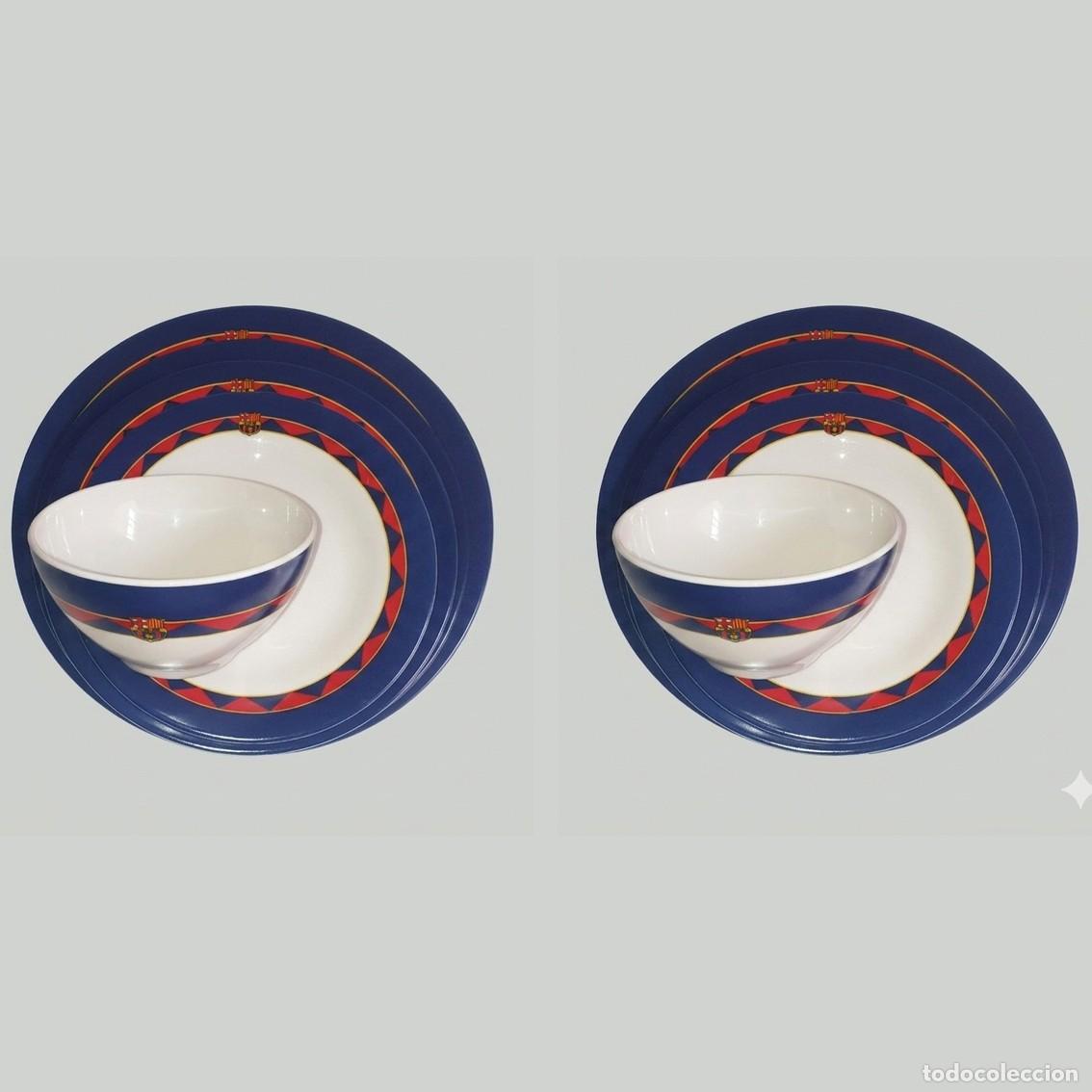 Sports collectibles: Lote 2 VAJILLAS FC BARCELONA 5 Piezas CER&Aacute;MICA Oficial BAR&Ccedil;A. Plato, Bowl. IMPECABLE.