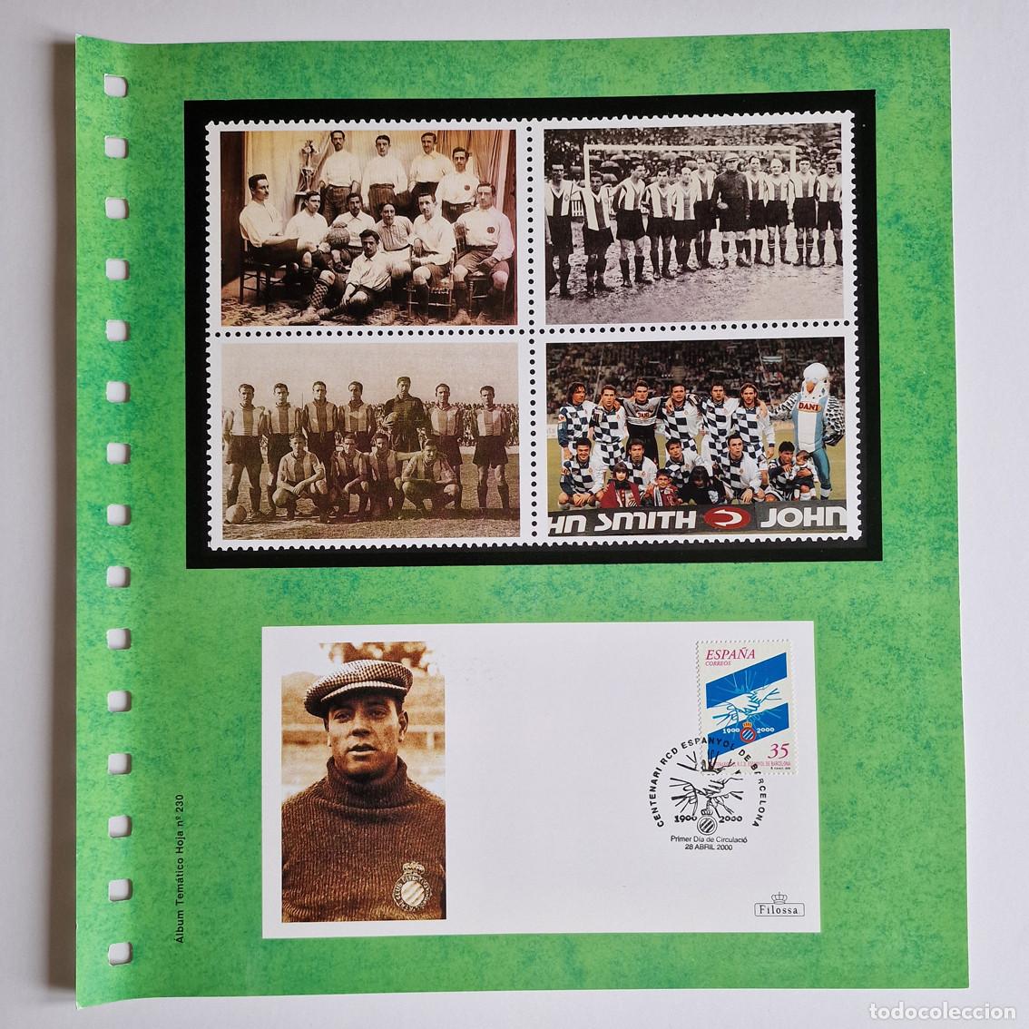 Coleccionismo deportivo: Hoja CENTENARIO RCD ESPANYOL Barcelona 1900-2000 Filatelia RICARDO ZAMORA Matasellos SPD Futbol