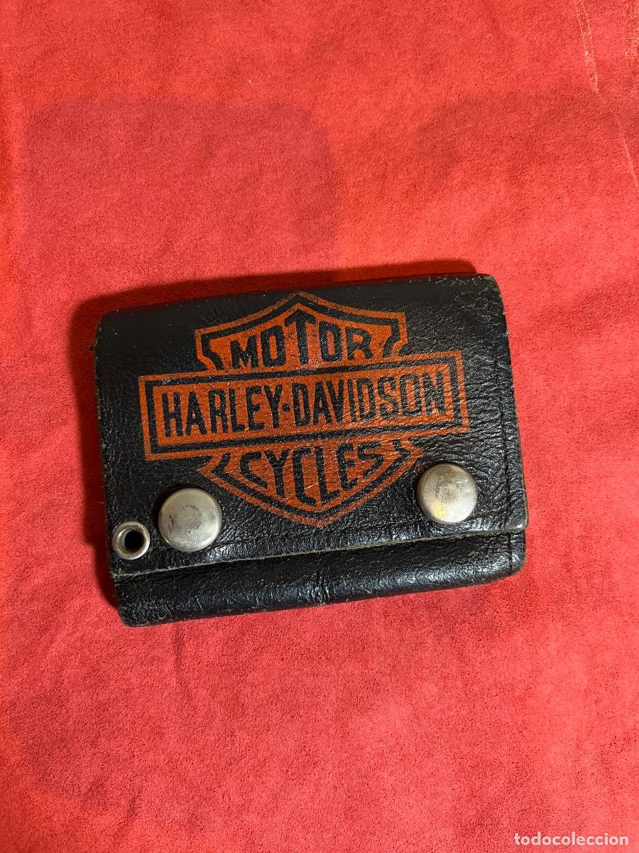 Coleccionismo deportivo: Cartera Harley Davidson FCB Vintage Cuero Motera Made USA A&ntilde;os 90 Barcelona Billetera futbol moto
