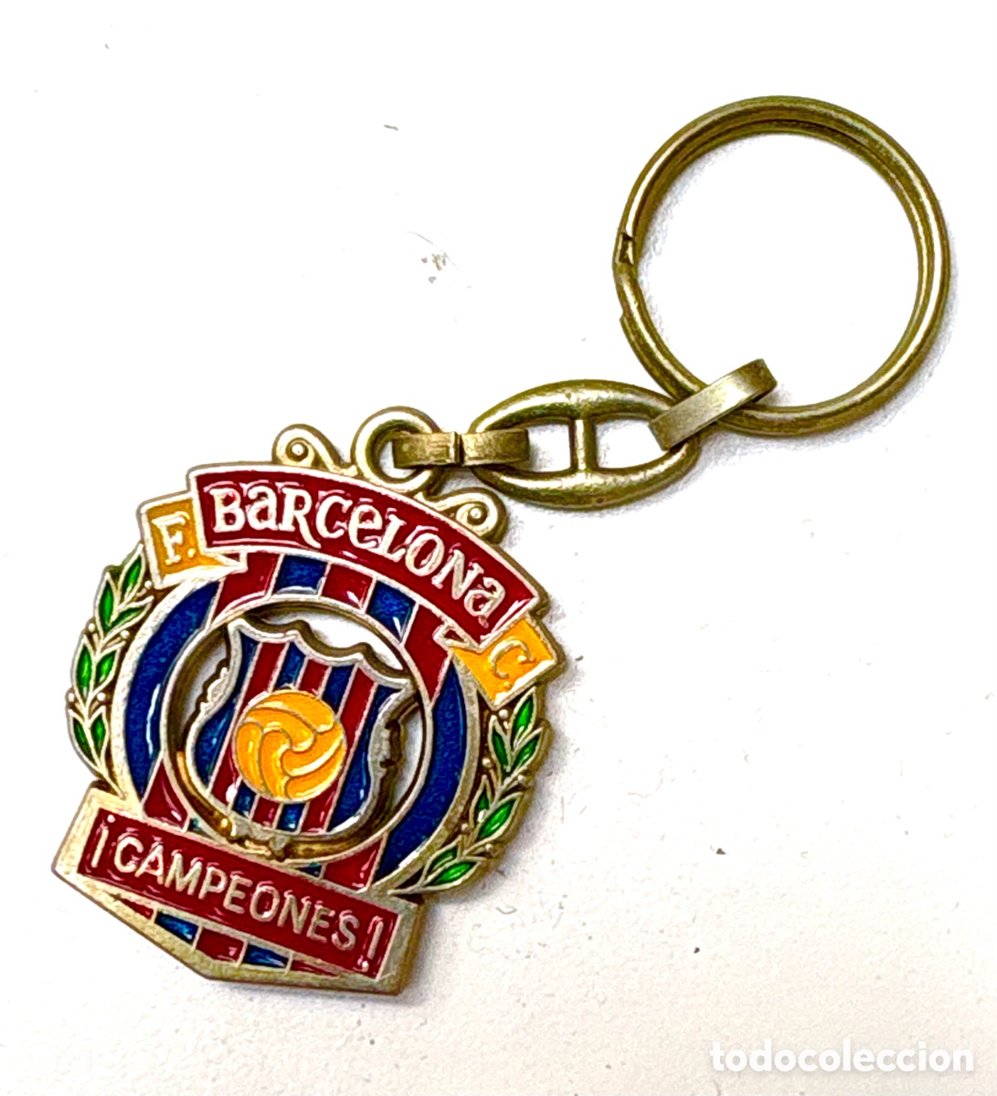 Coleccionismo deportivo: Antiguo Llavero Met&aacute;lico Giratorio FC Barcelona - &iexcl;Campeones! (A&ntilde;os 70)