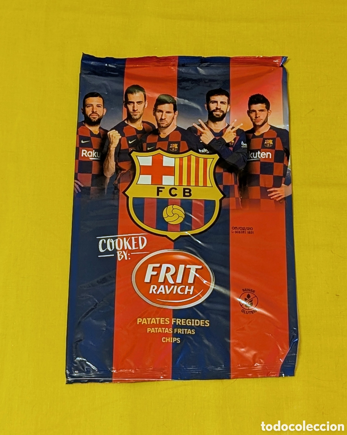 Coleccionismo deportivo: Envoltorio Bolsa Patatas . Futbol Club Barcelona. Messi, Piqu&eacute;, Sergio Roberto, Busquets, Pedri.