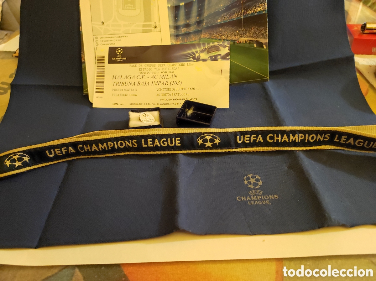 Colecionismo desportivo: Lote VIP M&aacute;laga CF vs AC Milan - Champions 2012.(Entrada + Moneda + Pa&ntilde;o Oficial).NEGOCIABLE