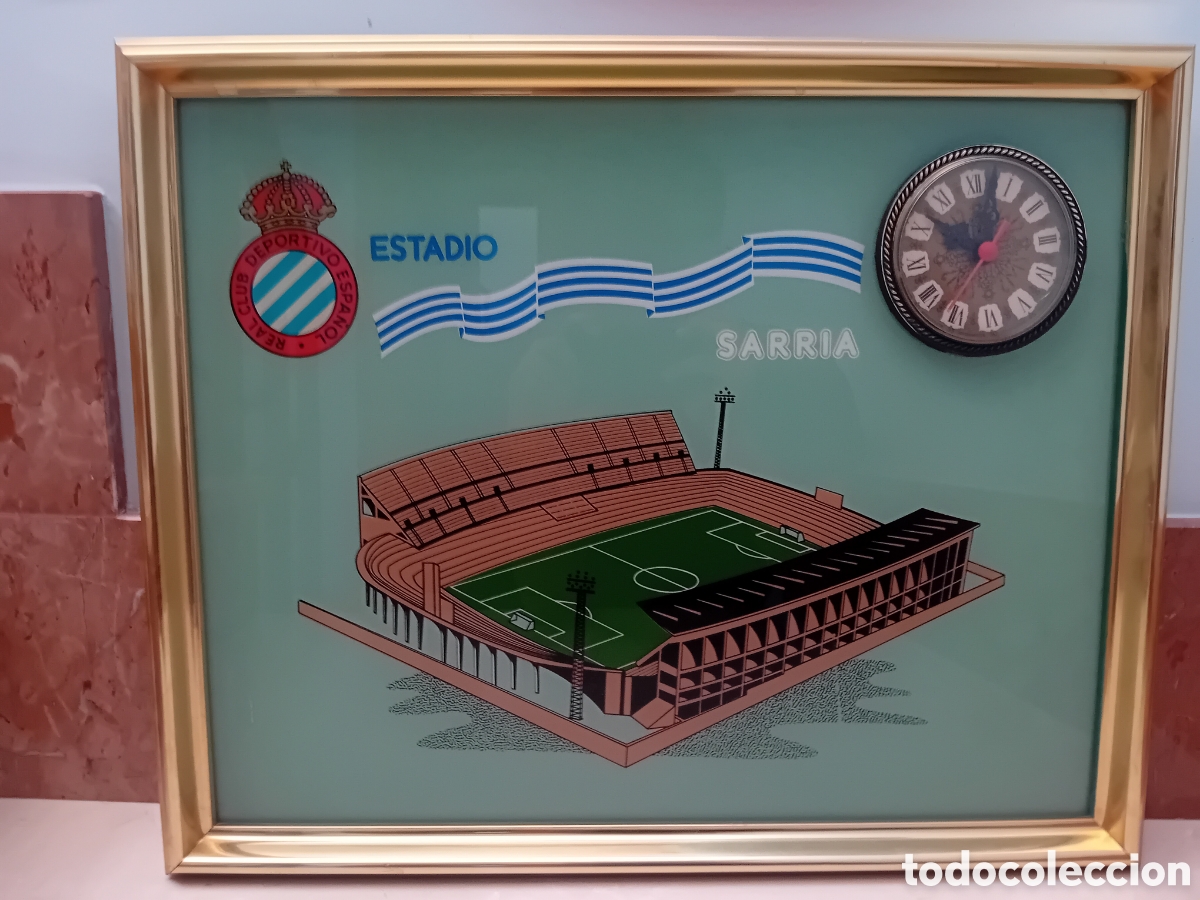 Coleccionismo deportivo: Cuadro con reloj - Estadio Sarria Espa&ntilde;ol