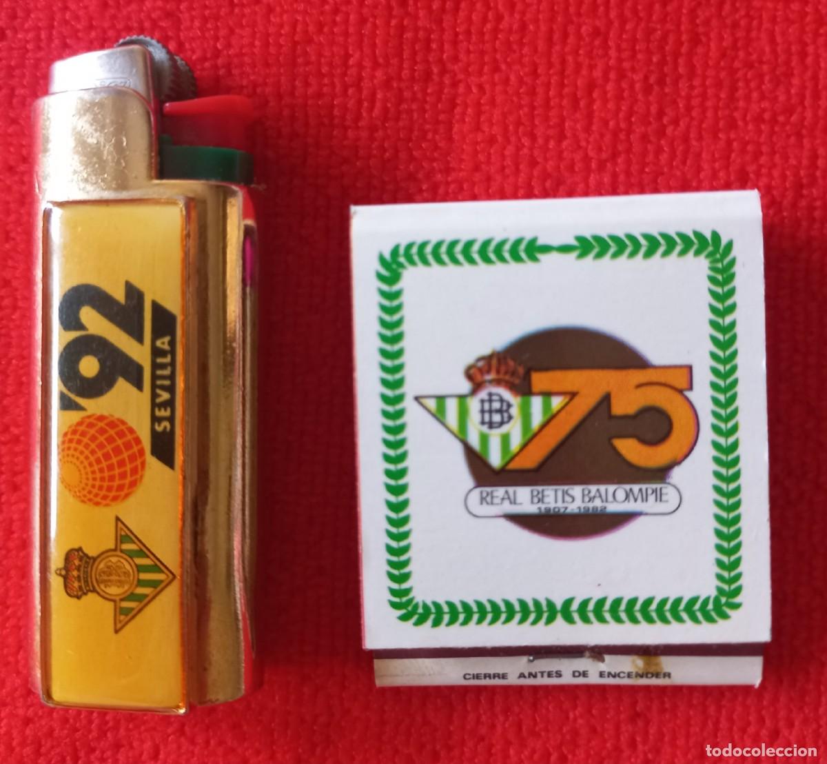 Sports collectibles: Lote Vintage Real Betis (Cerillas 1982 + Mechero Expo 92)