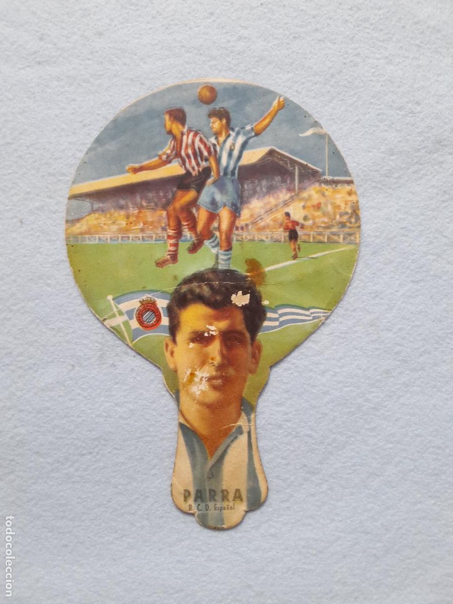 Collezionismo sportivo: Abanico o Pay-pay antiguo R.C.D. Espa&ntilde;ol. Parra. F&uacute;tbol.